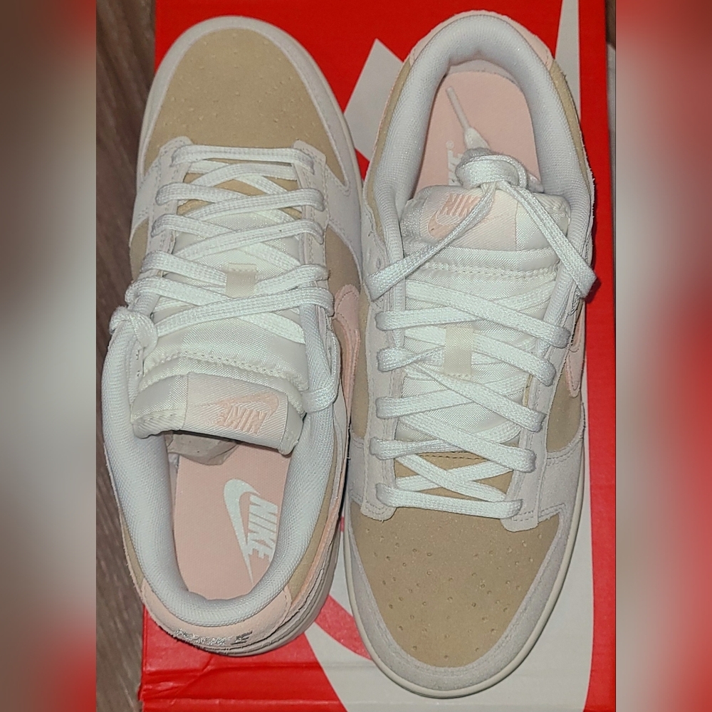 Nike Women’s Dunks Low-Top in White, Beige & Pink
